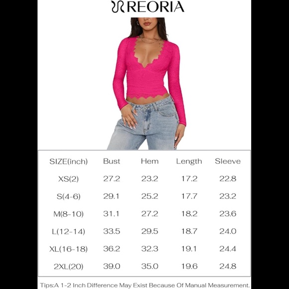 NWT REORIA Pink Lace Long Sleeve Y2K Crop Top Size Medium - Picture 3 of 8